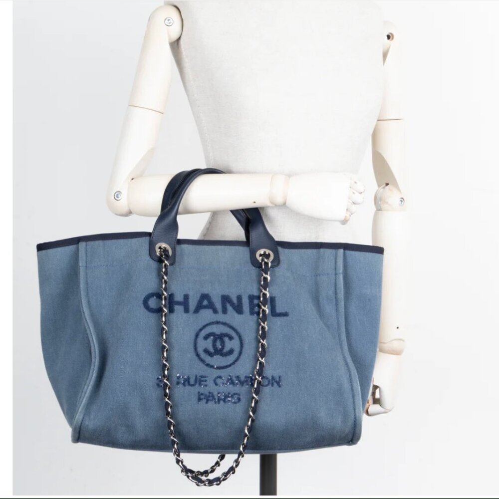 CHANEL Medium Deauville Tote Bag Denim Blue